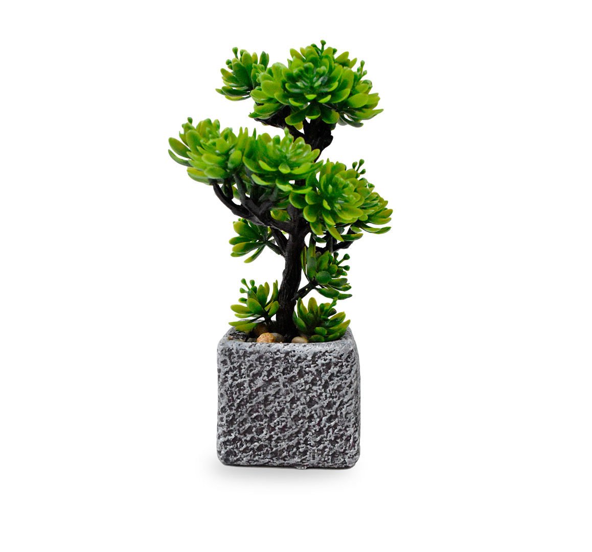 Planta artificial arbusto con maceta cuadrada de cerámica, 12 × 6 cm