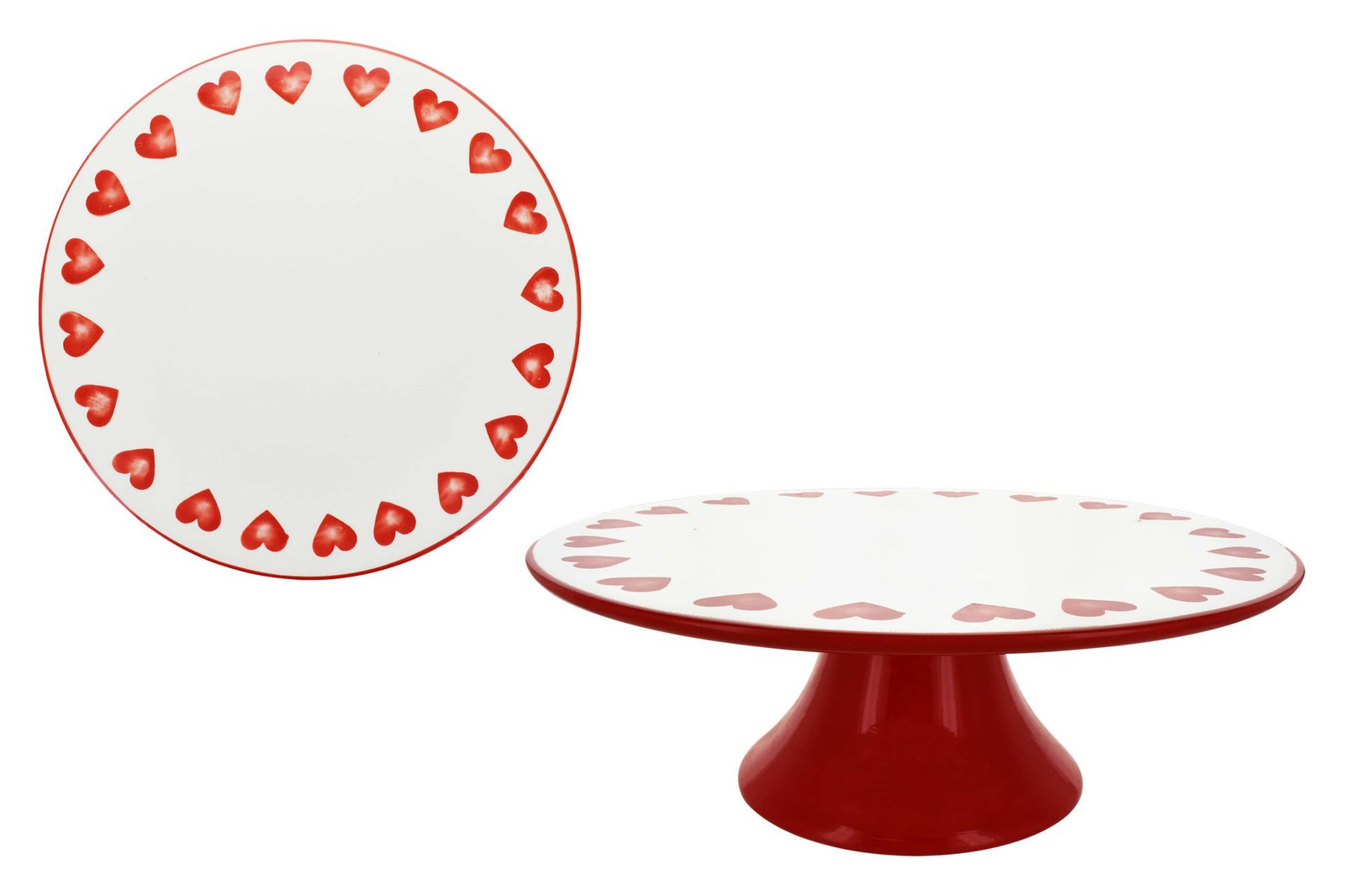 Plato con pie de cerámica para torta diseño corazones, 28 × 10 cm