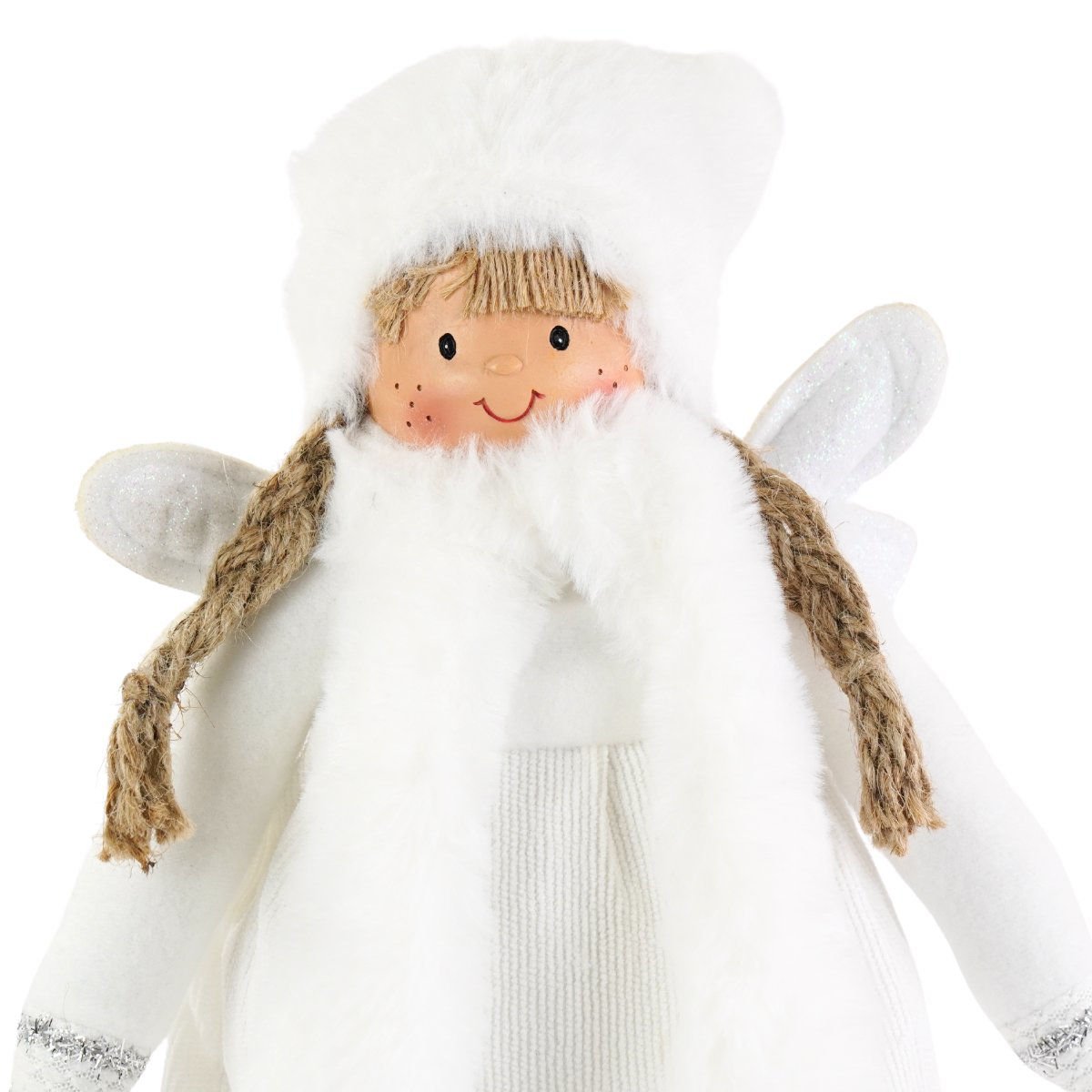 Muñeca adorno navideño ángel blanco con trenzas, 47 cm