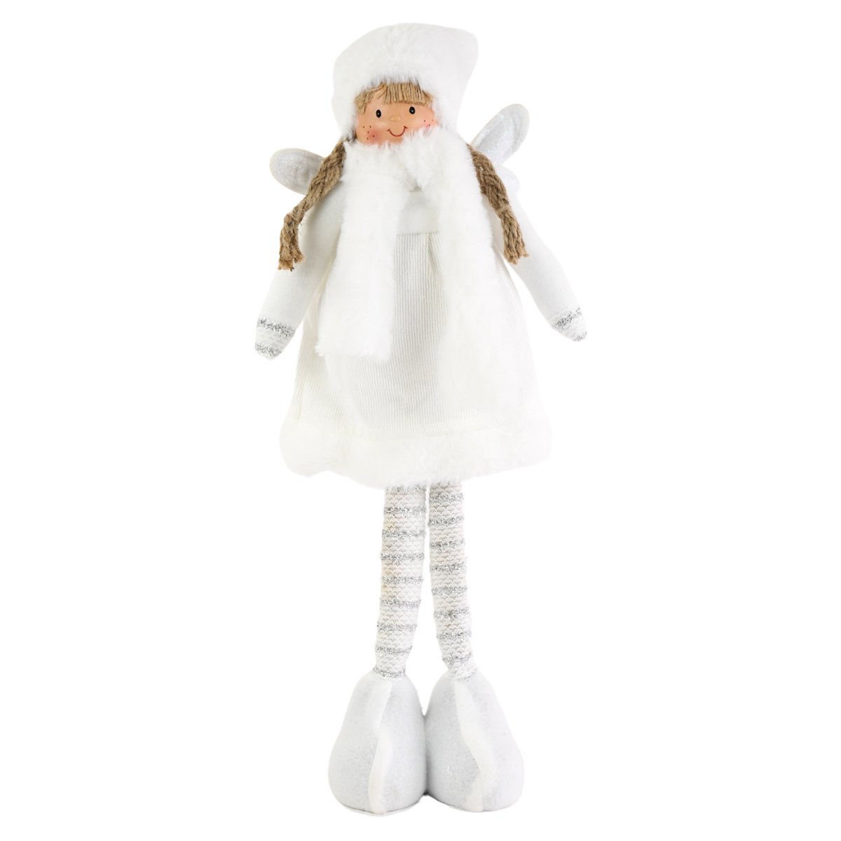 Muñeca adorno navideño ángel blanco con trenzas, 47 cm