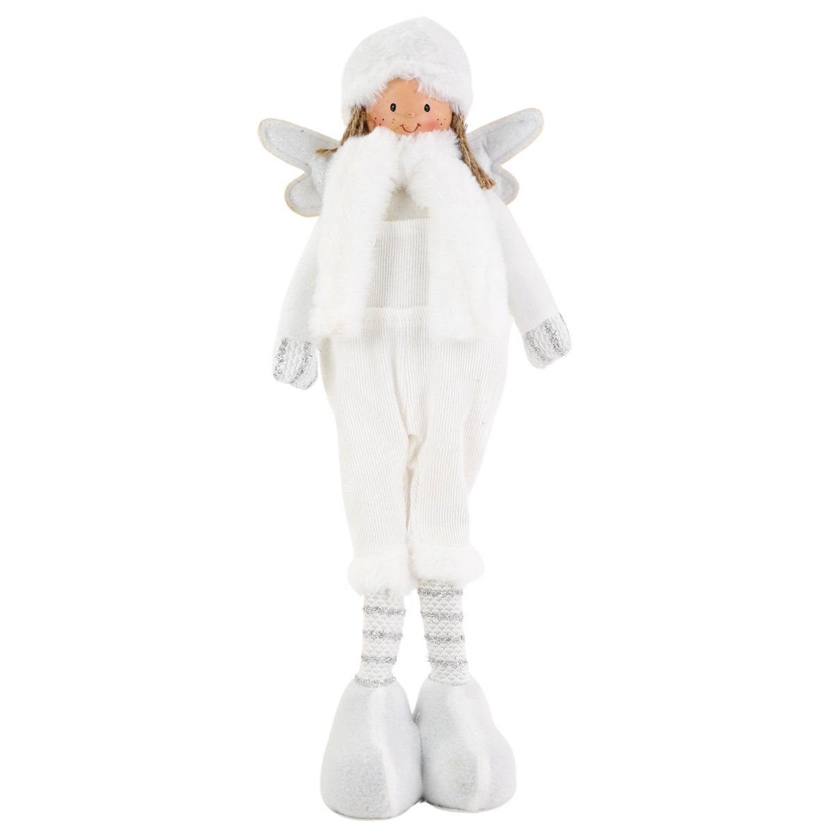 Muñeca adorno navideño ángel blanco con trenzas, 47 cm