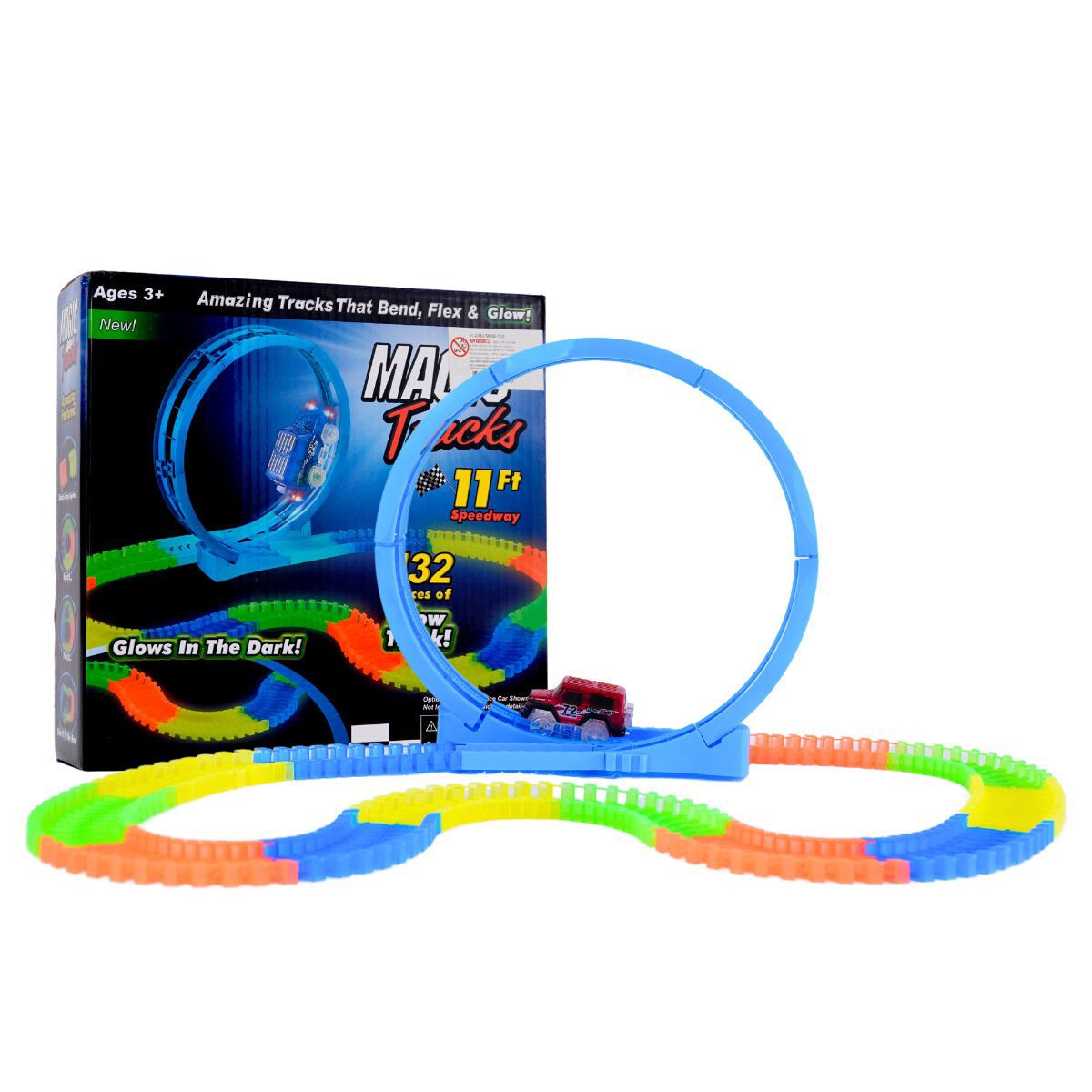 Pista de autos mágica fluo flexible 1 auto 1 loop, 132 piezas