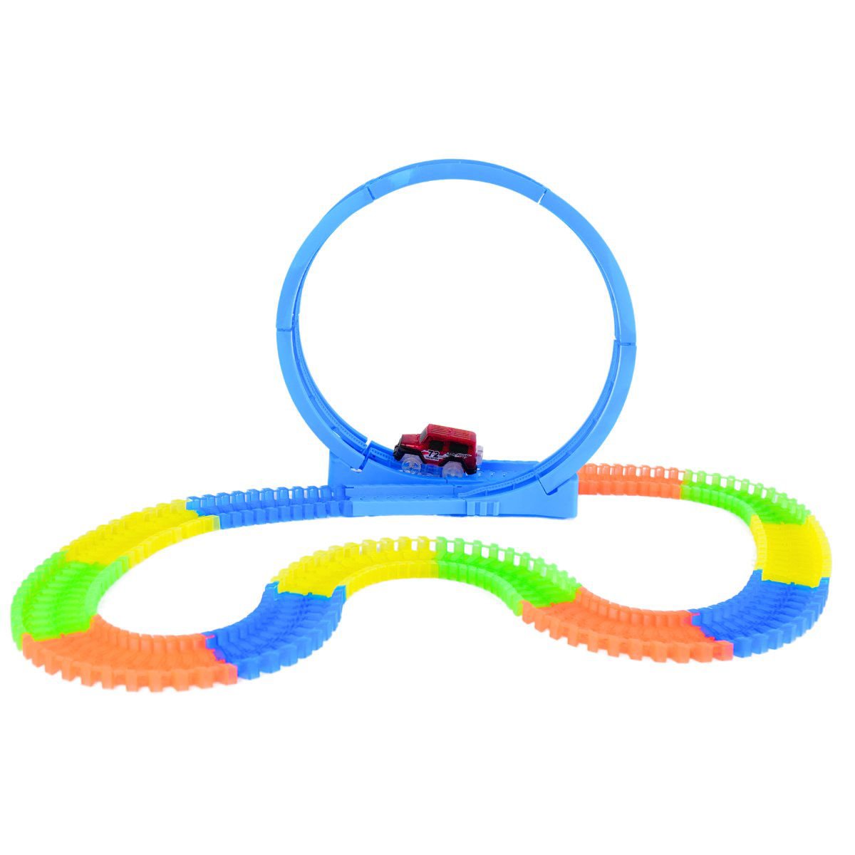Pista de autos mágica fluo flexible 1 auto 1 loop, 132 piezas