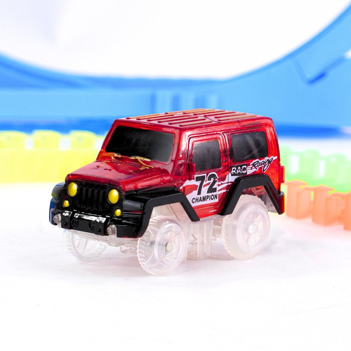 Pista de autos mágica fluo flexible 1 auto 1 loop, 132 piezas