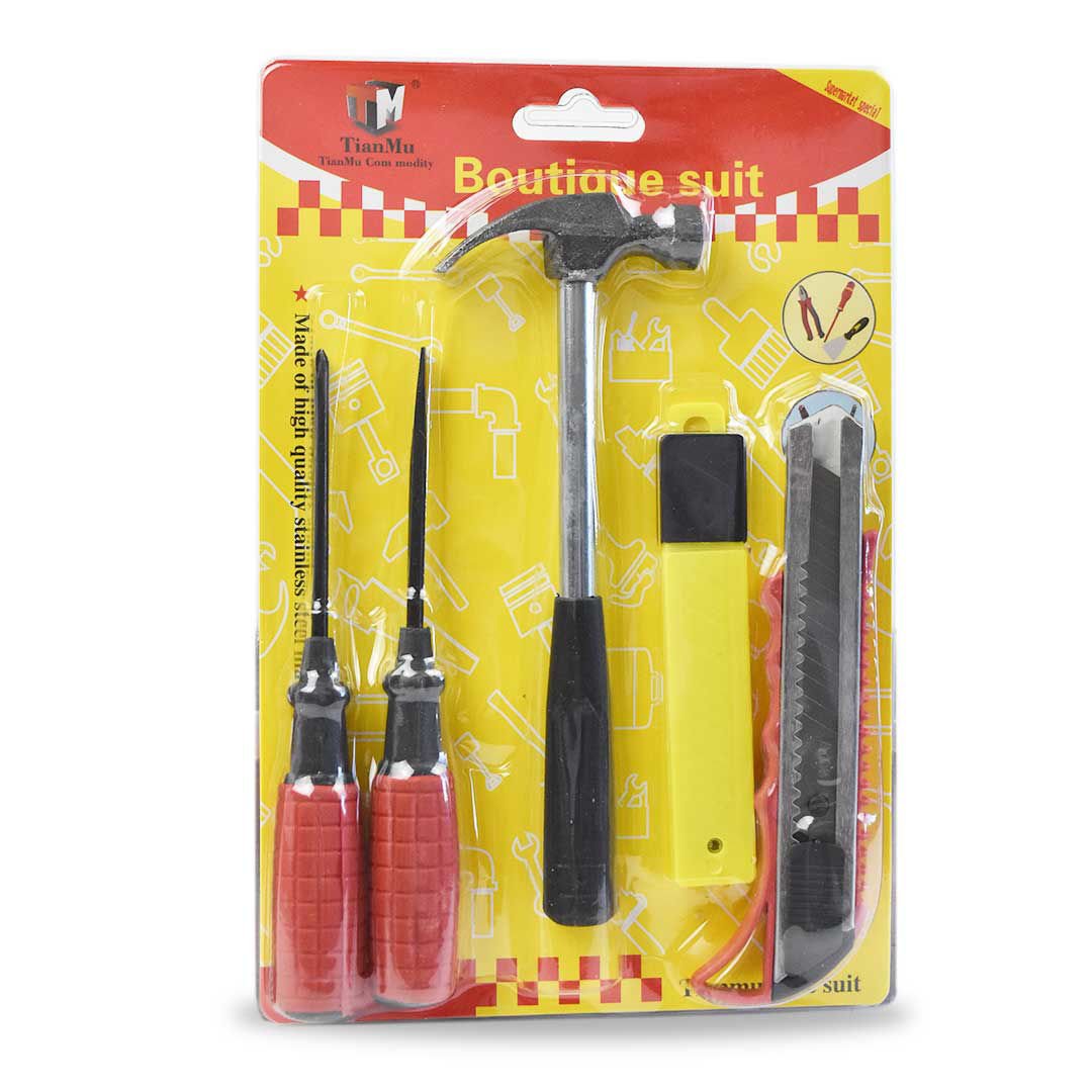 Set de 5 herramientas: 2 destornilladores, martillo y trincheta