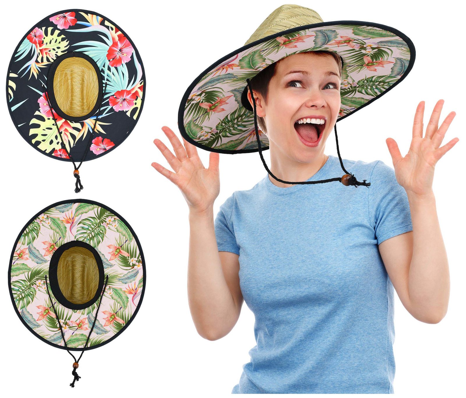 Sombrero de paja ala ancha surfista forrado
