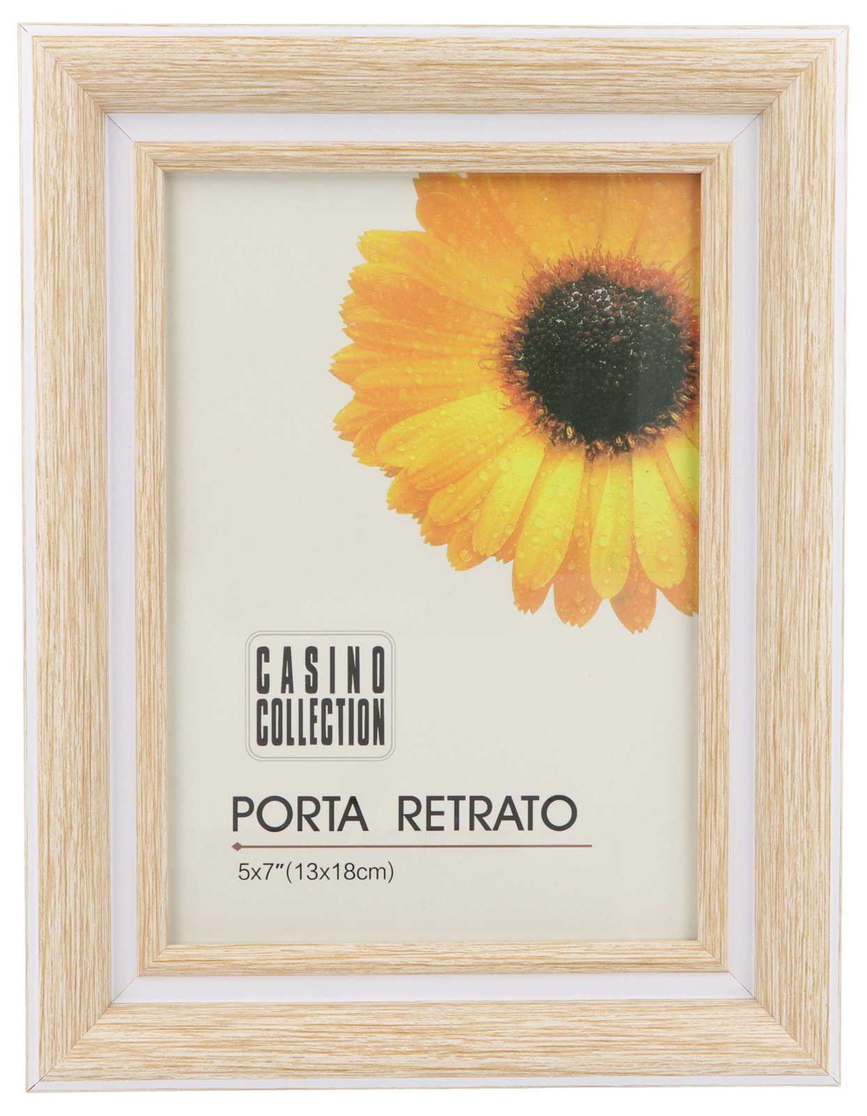 Portarretrato de madera natural doble borde blanco, foto de 13 × 18 cm