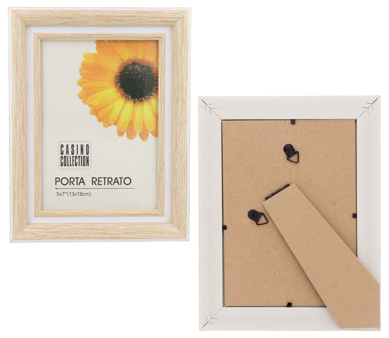 Portarretrato de madera natural doble borde blanco, foto de 13 × 18 cm