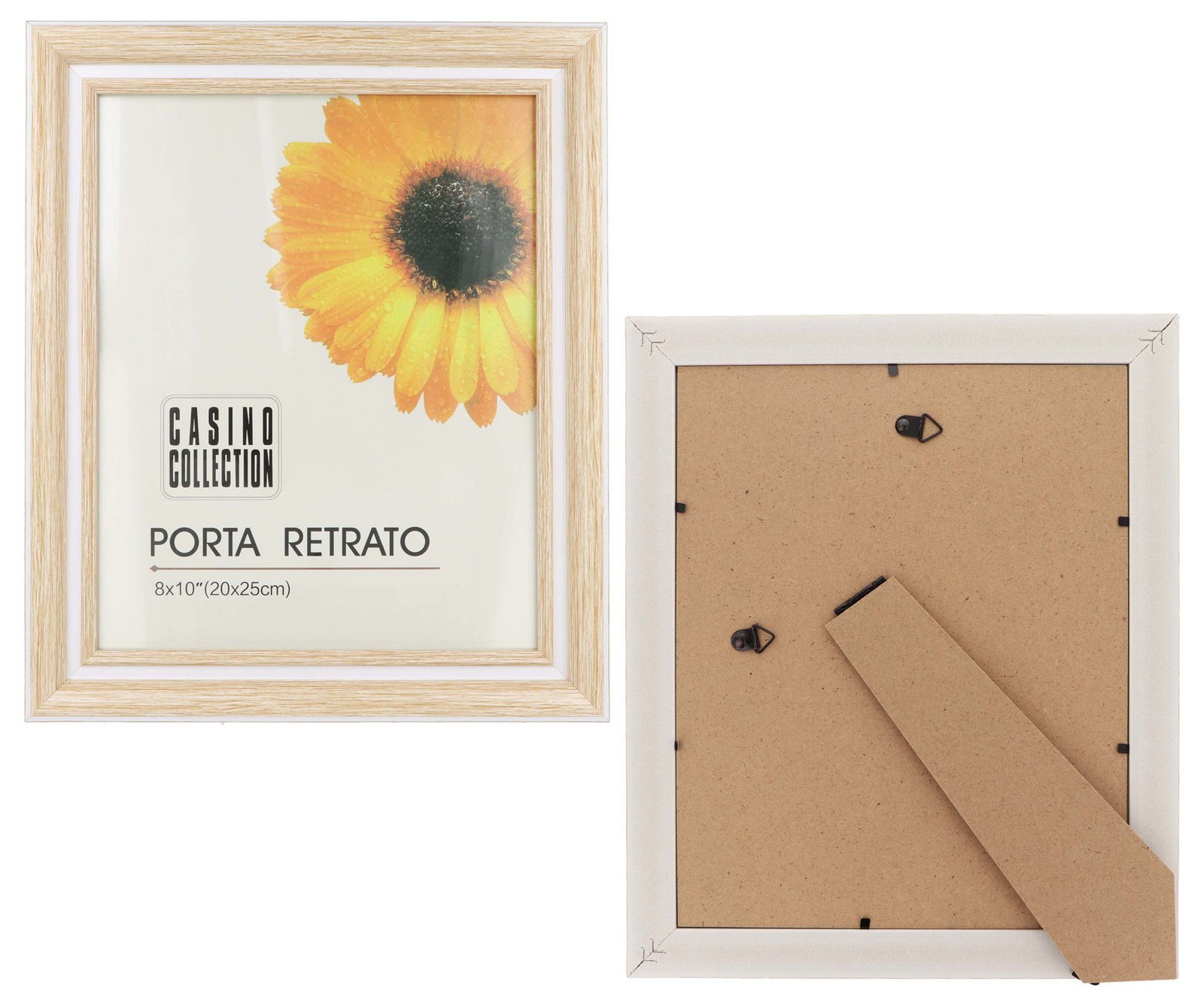 Portarretrato de madera natural doble borde blanco para foto, 20 × 25 cm