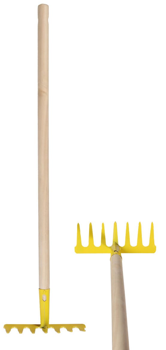 Rastrillo de metal para jardín con mango de madera, 18 × 7,5 cm