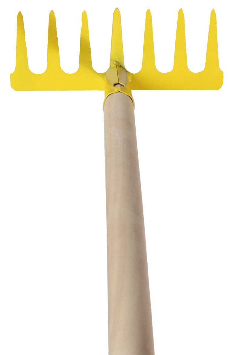Rastrillo de metal para jardín con mango de madera, 18 × 7,5 cm
