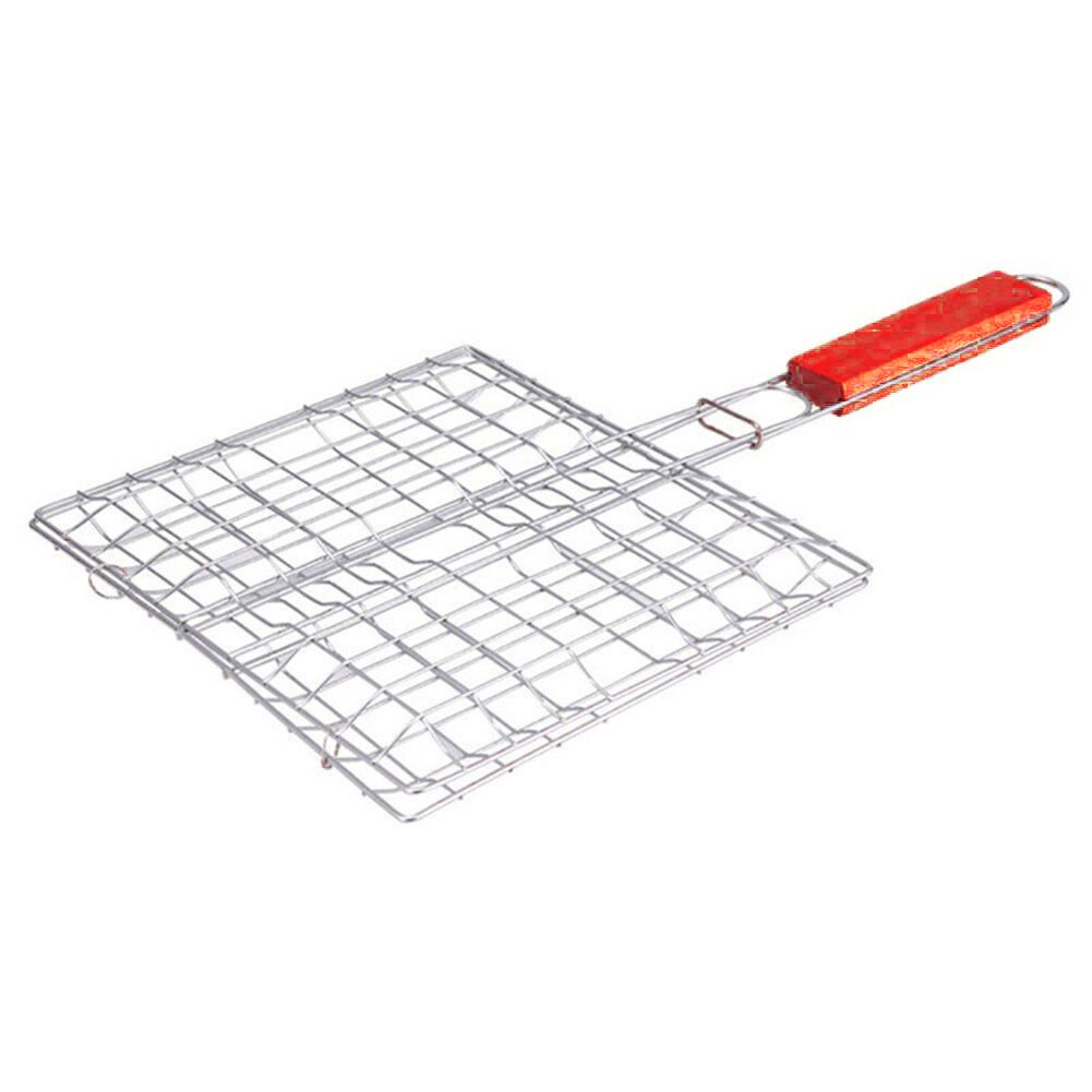 Rejilla de metal para parrilla rectangular mango de madera, 34 × 23 cm