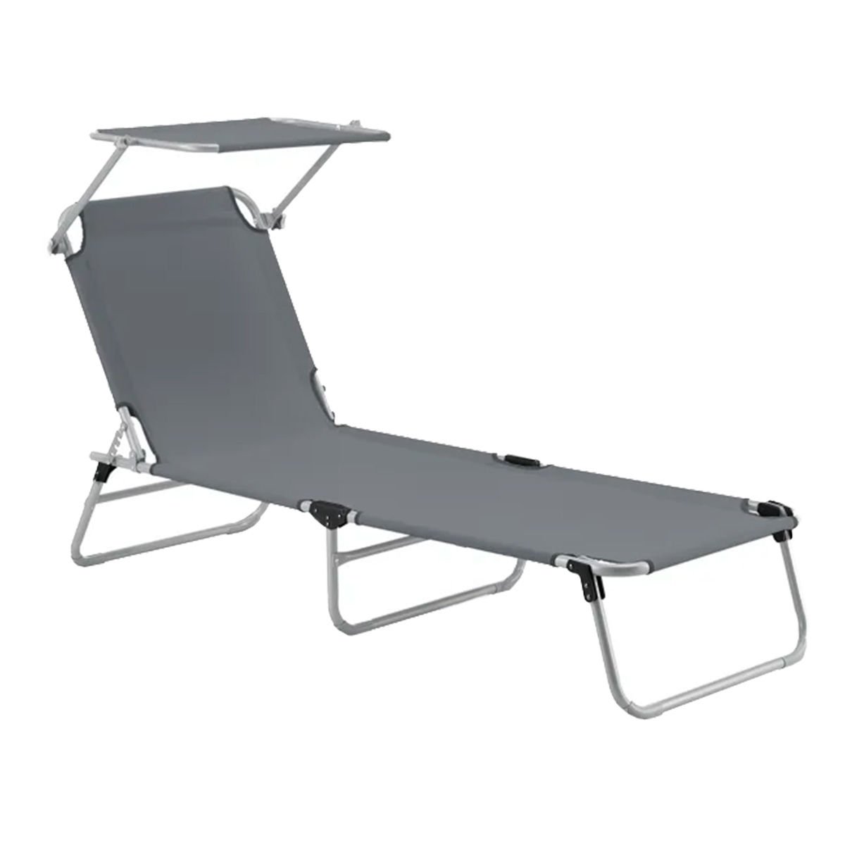 Reposera plegable tipo catre 5 posiciones con techo de lona, 187 × 55 cm