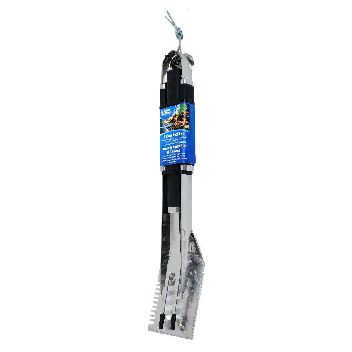 Set de parrillero 3PC de acero espátula pinza tenedor BBQ, 46,5 × 9 cm