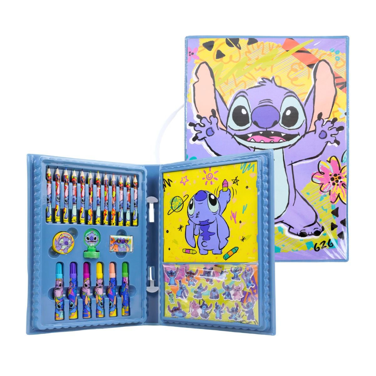 Valija arte stitch para pintar 6MARCADOR 12LAPIZ color 1 block sticker