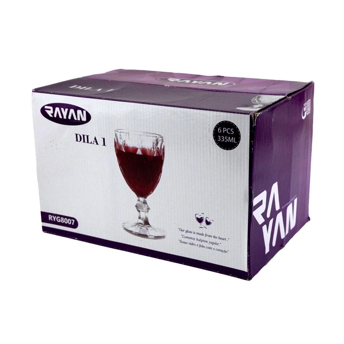Copa vino set de 6 piezas de vidrio labrado diamante dila 1 rayan, 335 ml