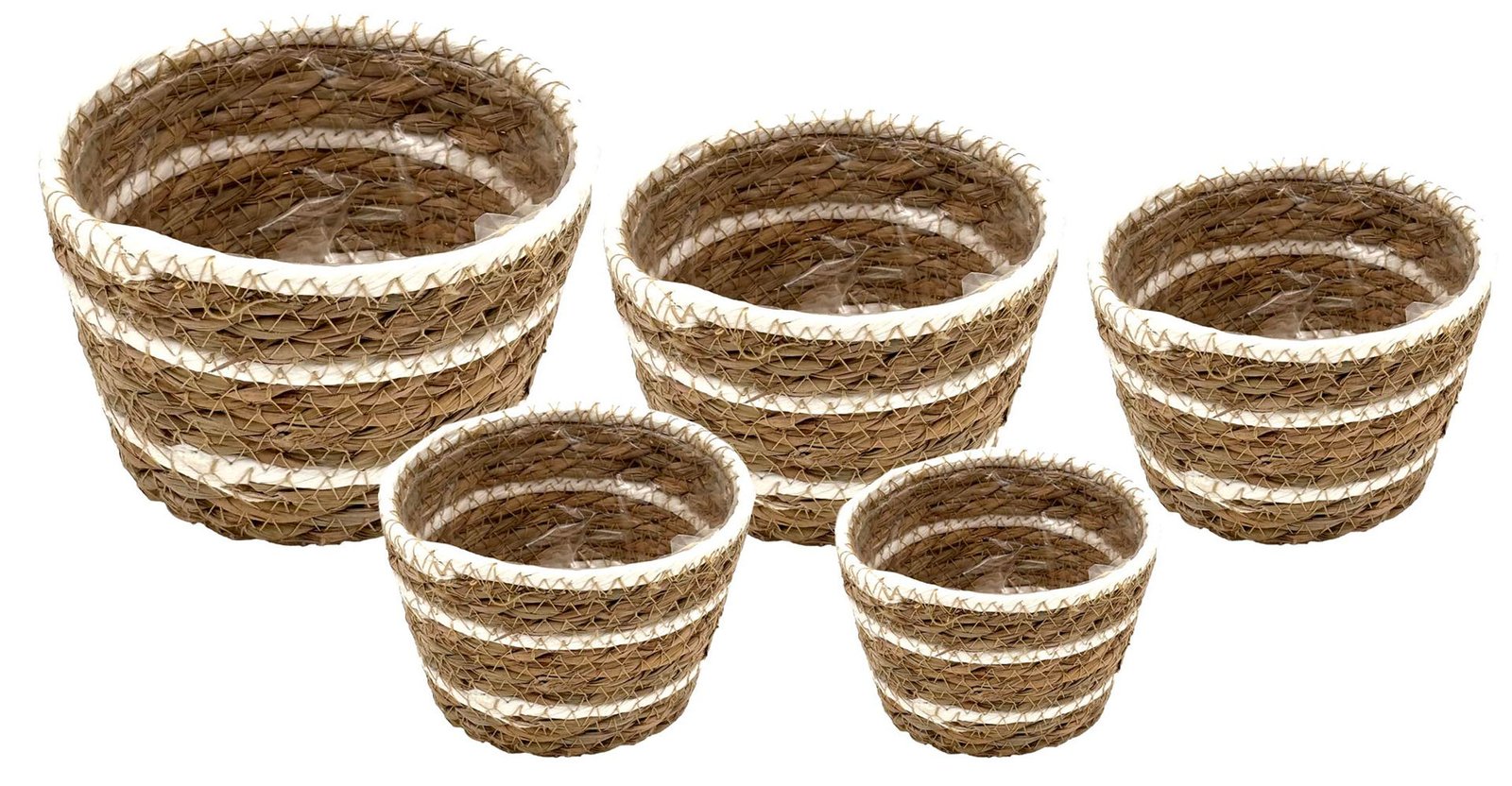 Cesto yute set de 5 piezas combinado con blanco forrado con nylon