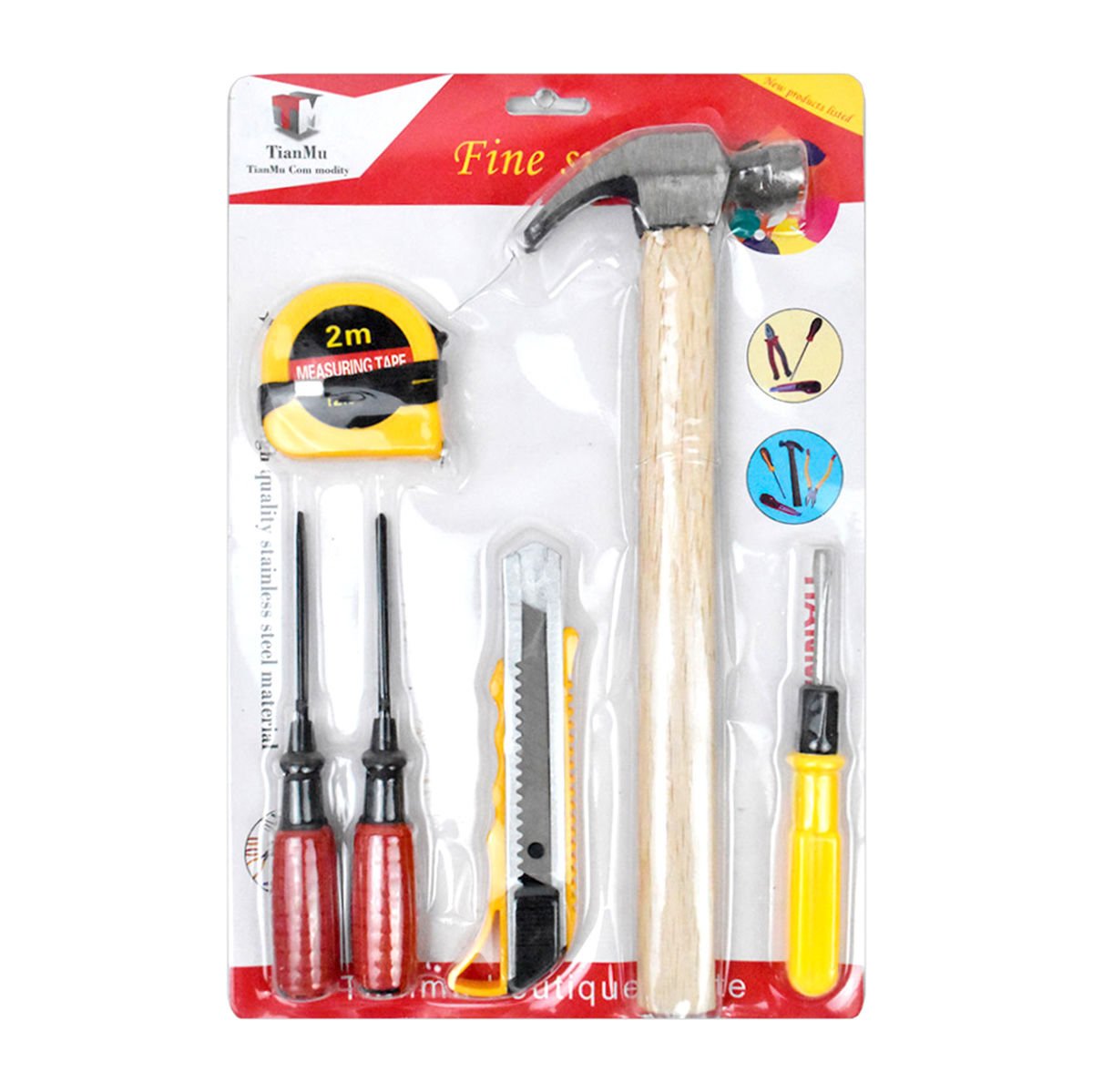 Set de herramientas 2 destornil martillo metro, 34 × 23 cm, 6 piezas