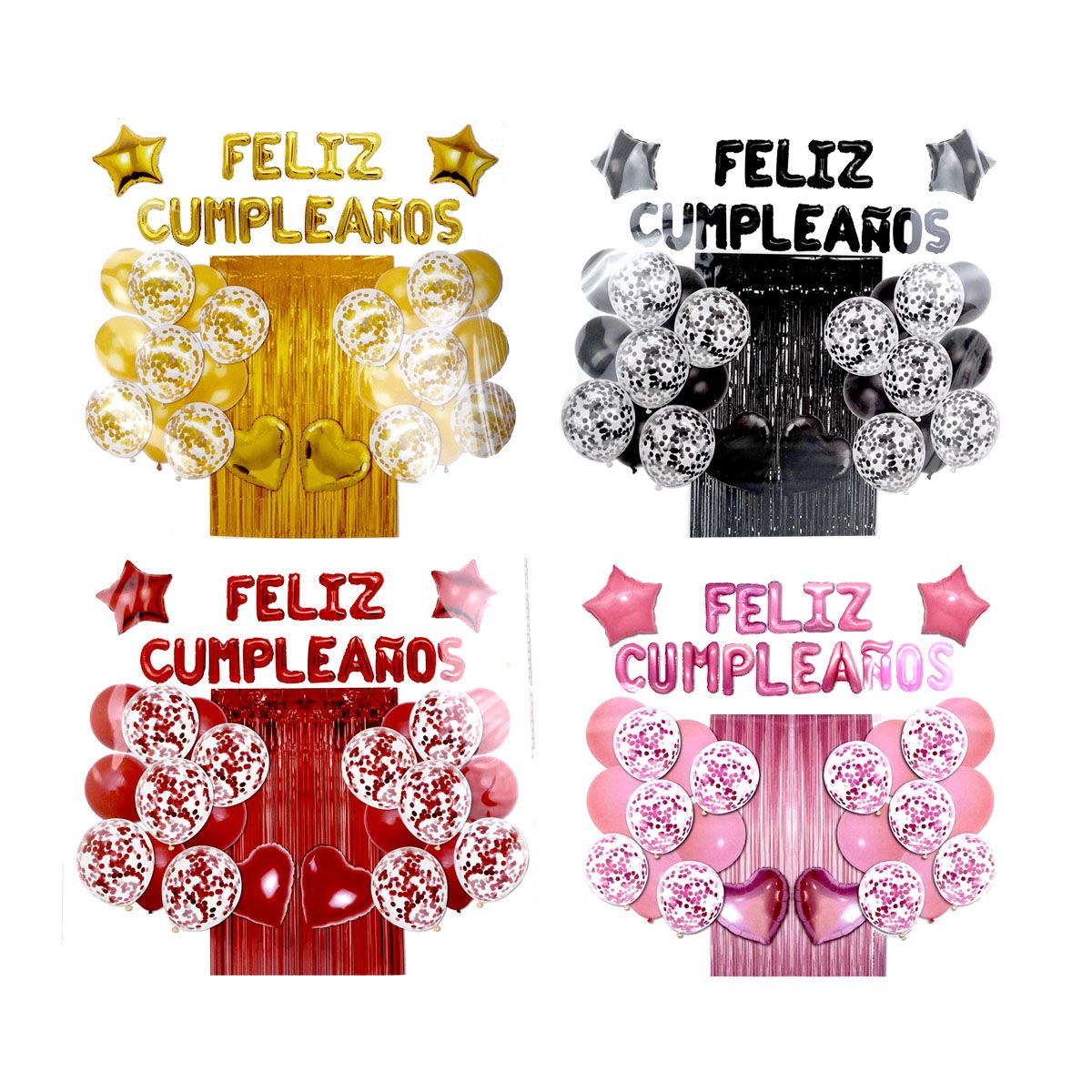 Globos feliz cumpleaños con cortina, set de 27 piezas