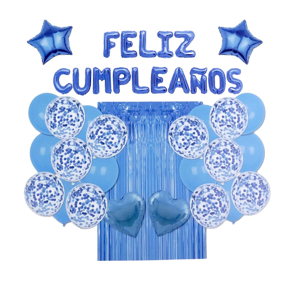 Globos feliz cumpleaños con cortina, set de 27 piezas