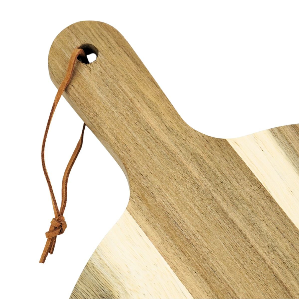 Tabla para picar de madera redonda con cuerda y mango, 40 × 30 cm