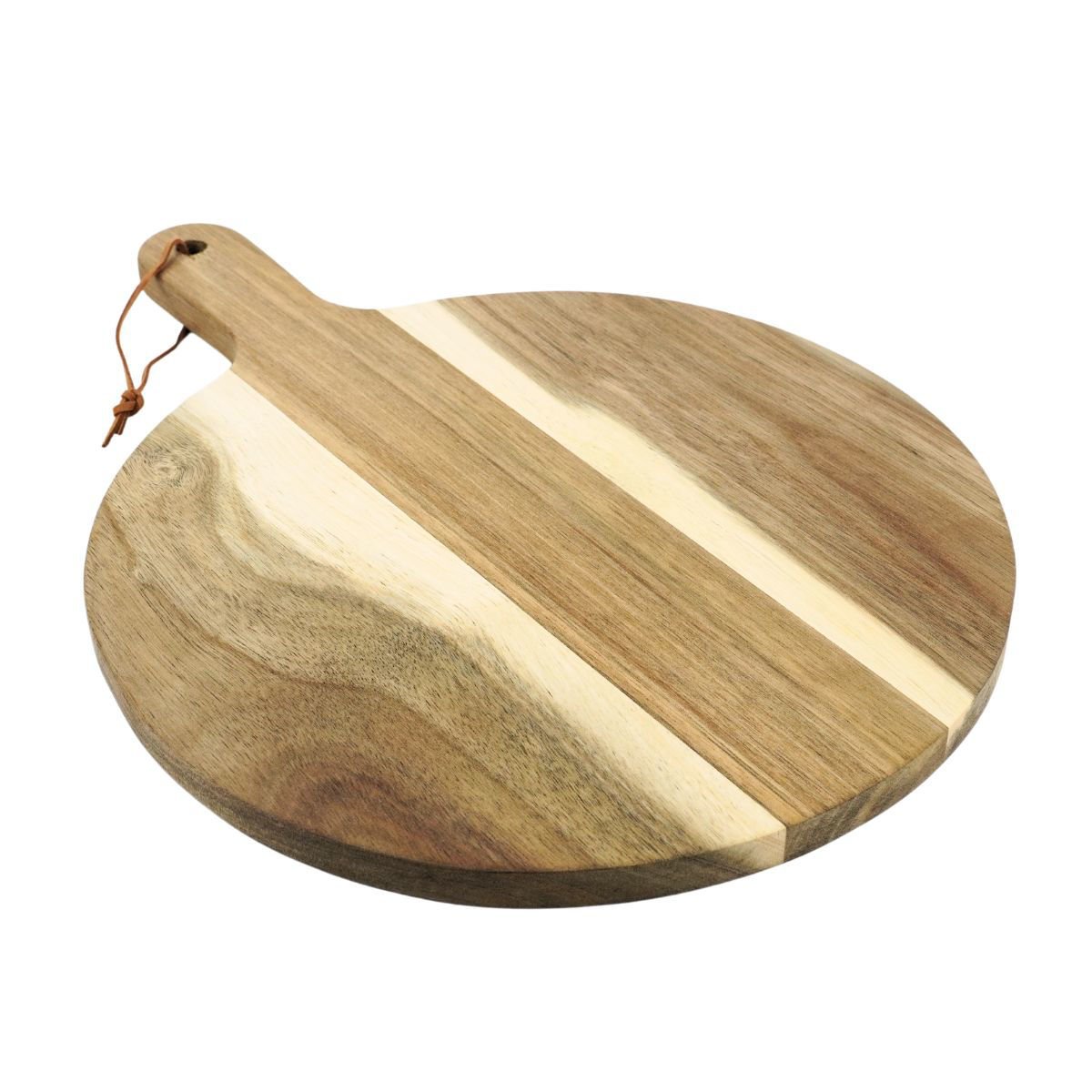 Tabla para picar de madera redonda con cuerda y mango, 40 × 30 cm