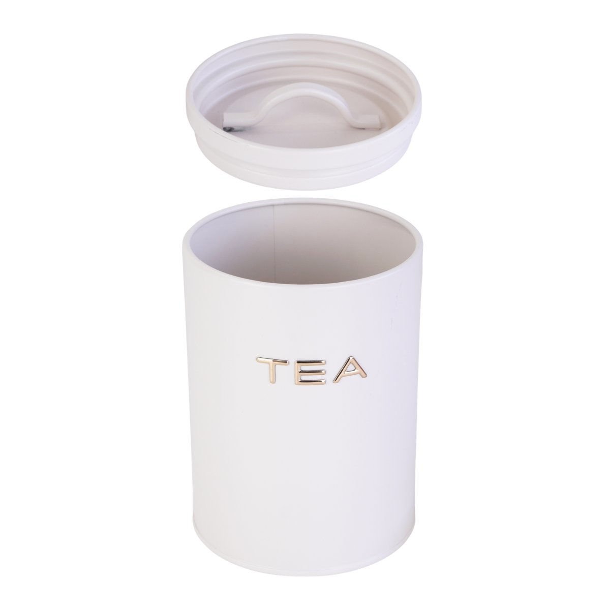 Tarro de metal con tapa Tea/Coffe/Sugar beige con dorado, 11 × 15,5 cm