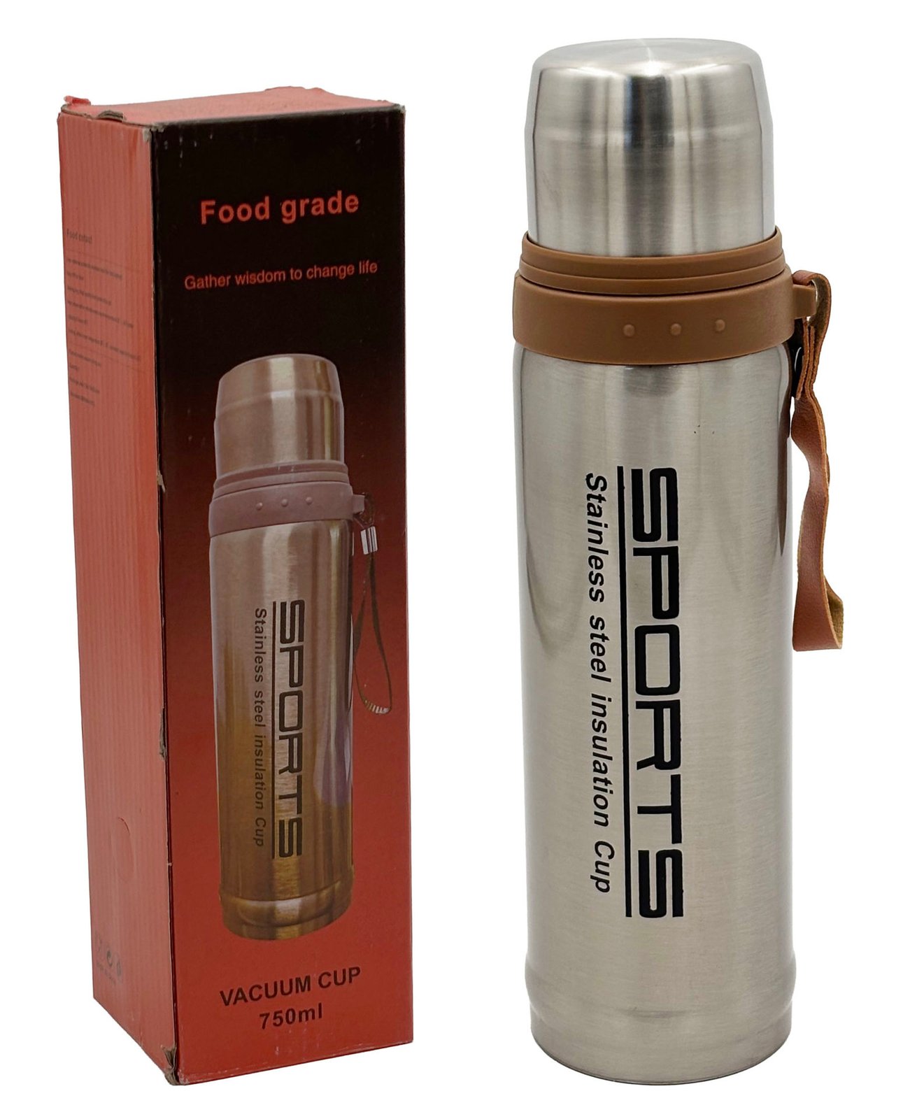 Termo de acero color tipo cantimplora, 750 ml