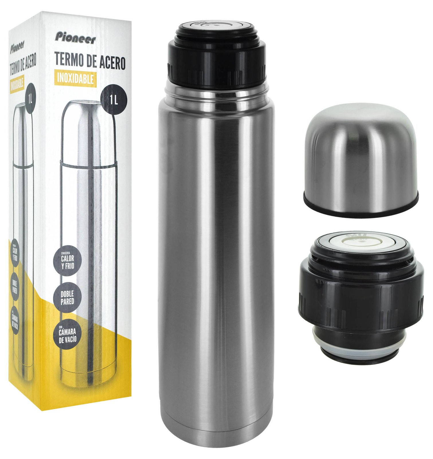 Termo de acero bala doble pared pioneer, 1 L
