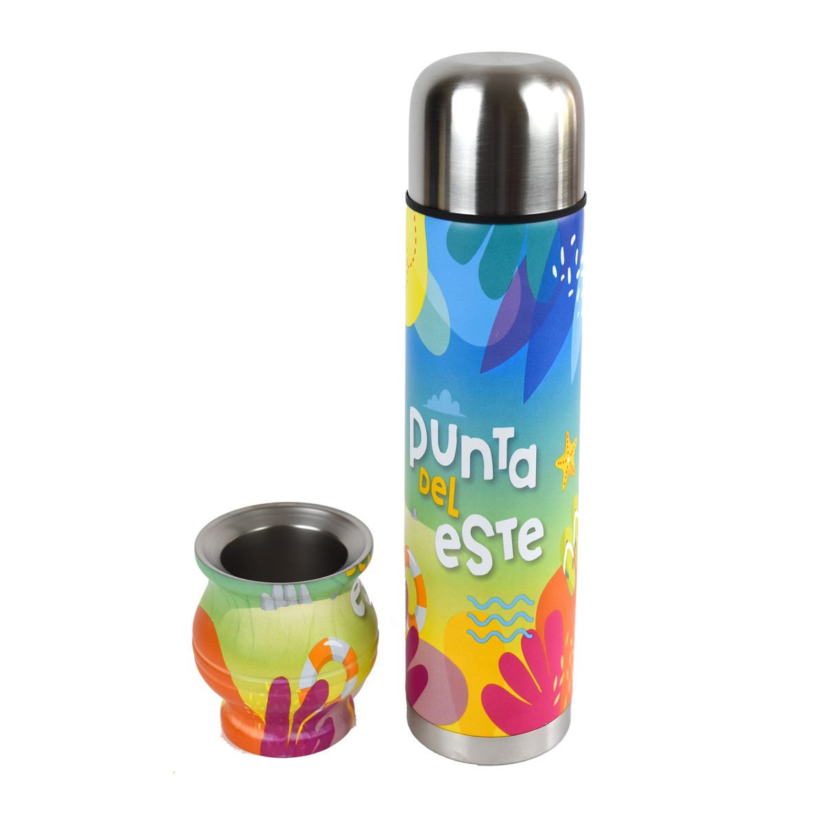 Termo de acero y mate set diseño uruguay o punta del este 3MOD, 1 L
