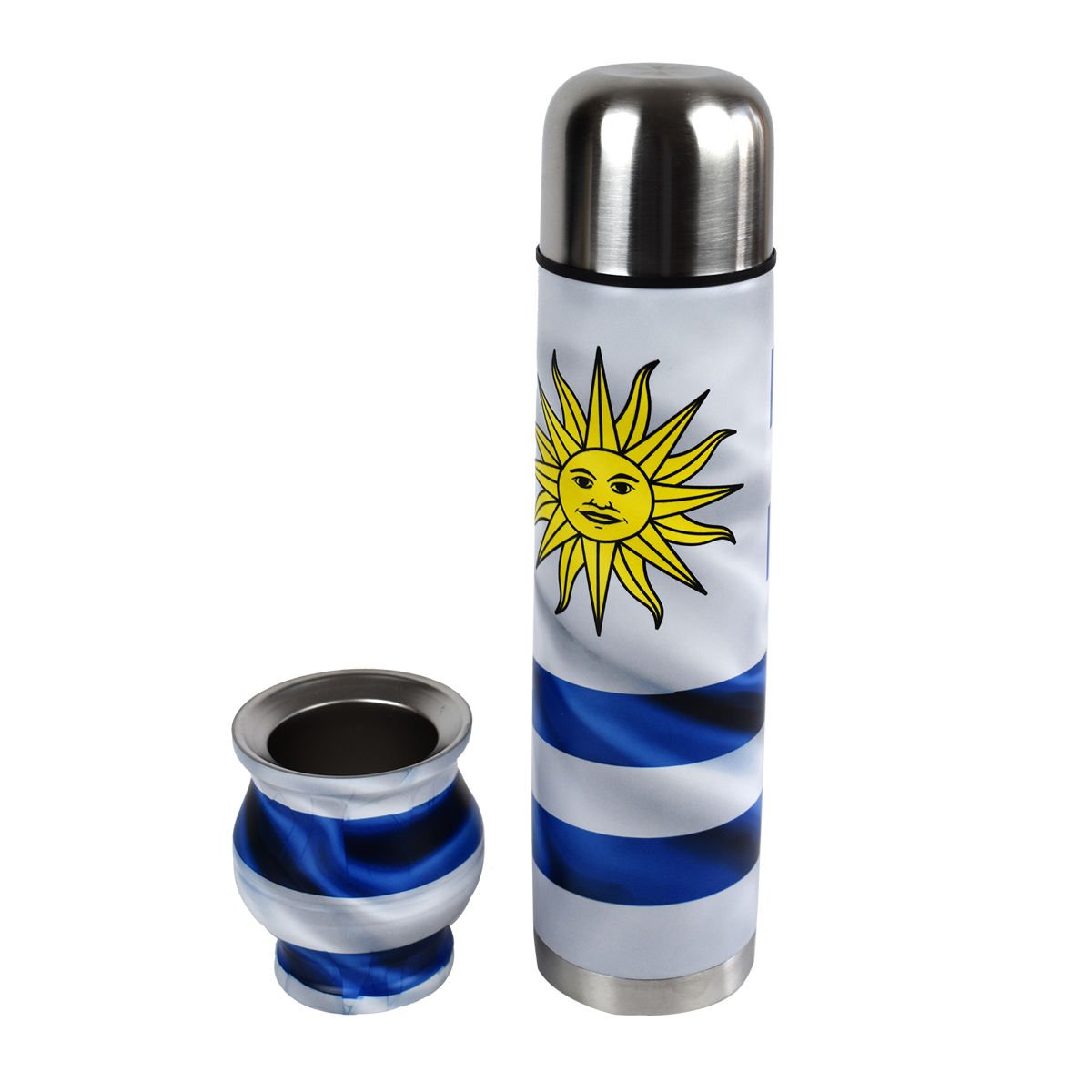 Termo de acero y mate set diseño uruguay o punta del este 3MOD, 1 L