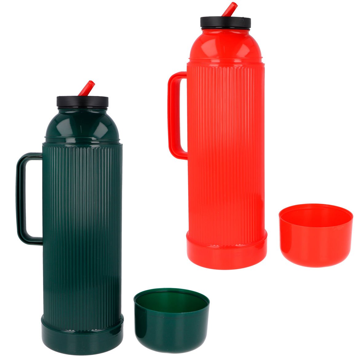 Termo de plástico liso con asa y tapón cebador, 1 L