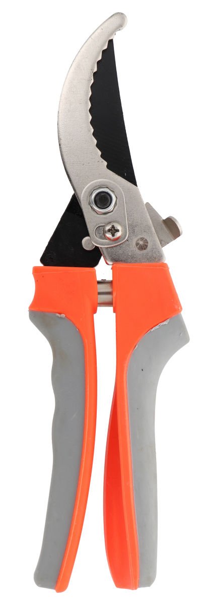 Tijera para podar con mango naranja y gris, 23 × 7 cm