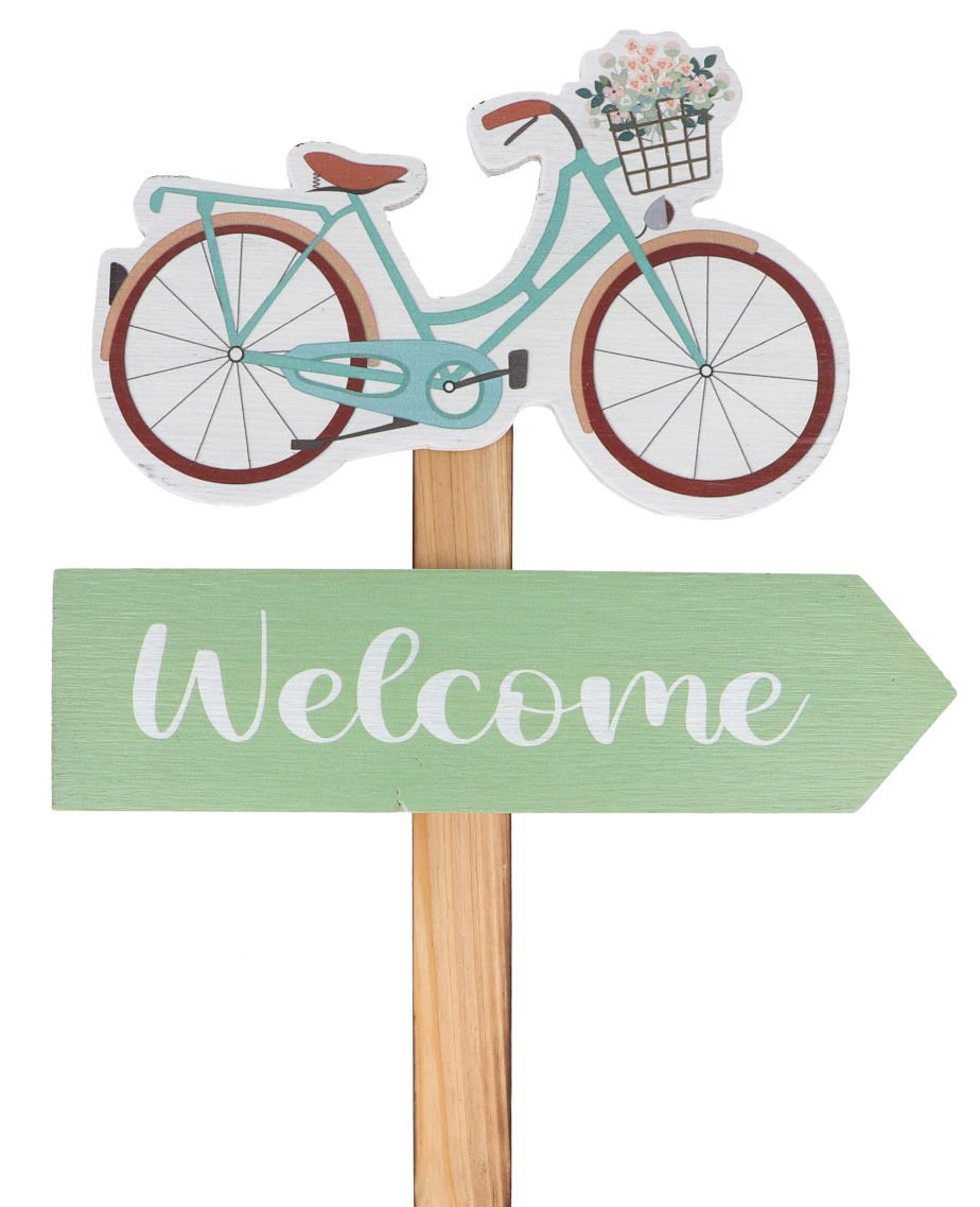 Tutor para plantas con cartel de madera diseño bicicleta, 70 × 29,5 cm