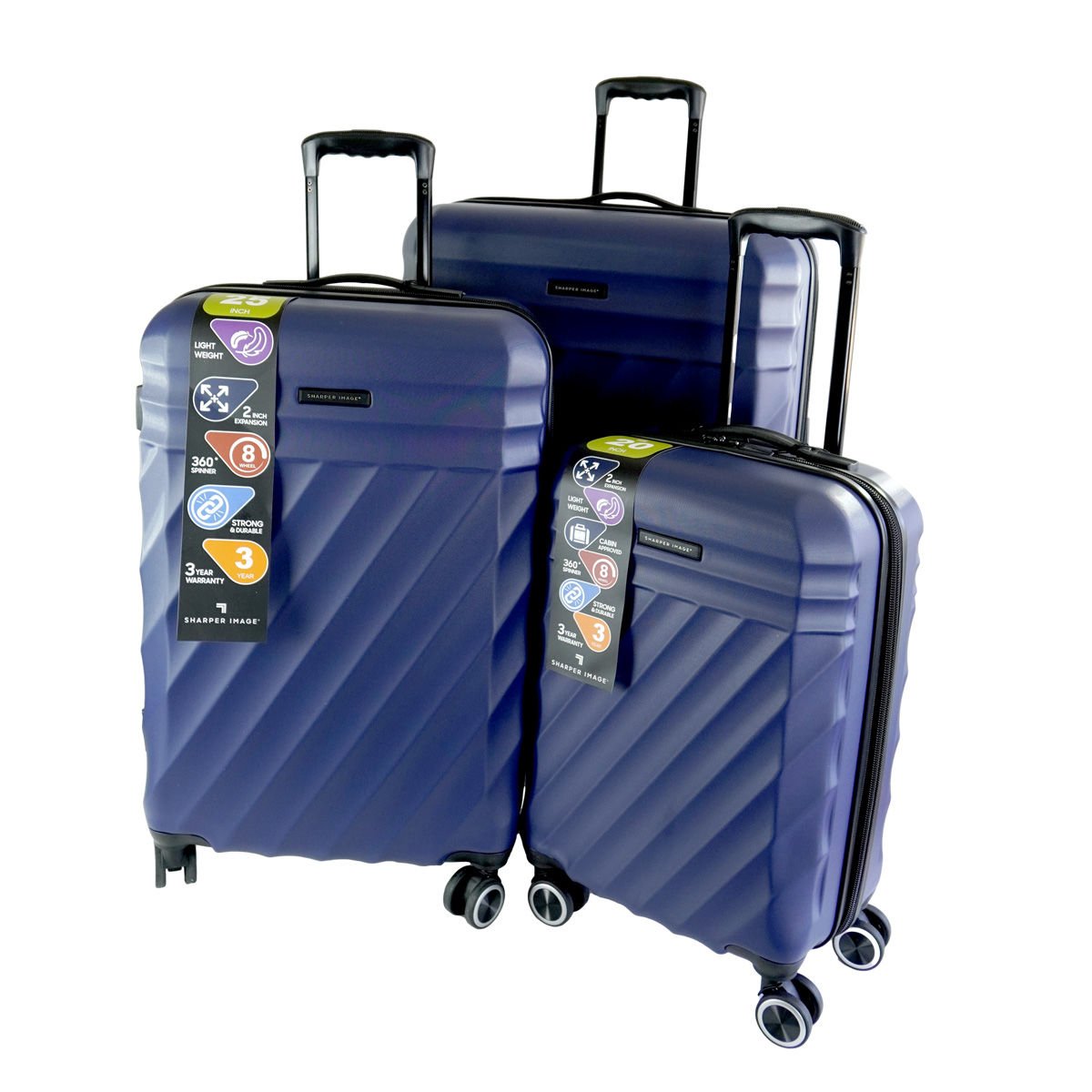 Valija rígida set de 3 piezas 8 ruedas con fuelle azul sharper