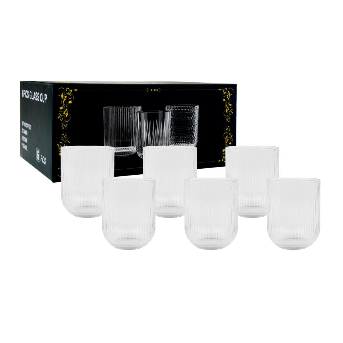 Vaso agua de vidrio, 6 piezas