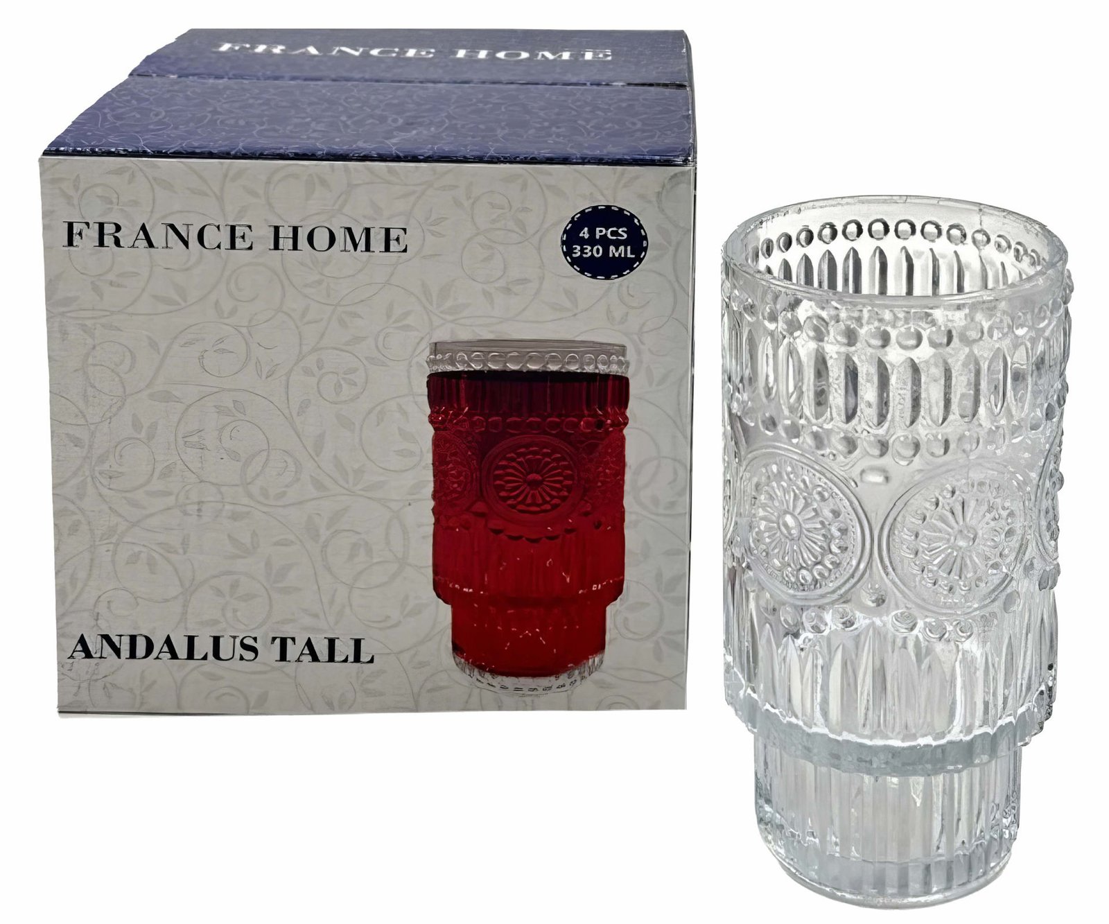 Vaso de vidrio set de 4 piezas labrado rayan andalus (bohemia), 330 ml