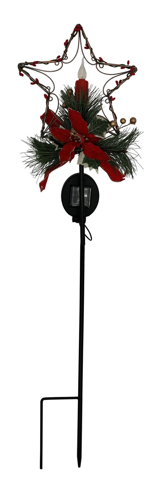 Tutor para plantas de metal navideño estrella vela LED solar, 22 × 80 cm