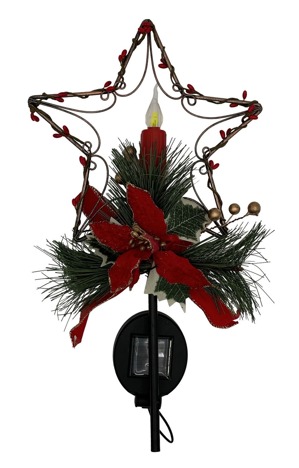 Tutor para plantas de metal navideño estrella vela LED solar, 22 × 80 cm