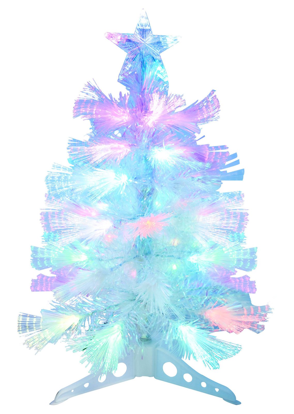 Árbol LED blanco fibra óptica multicolor puntero estrella, 60 cm