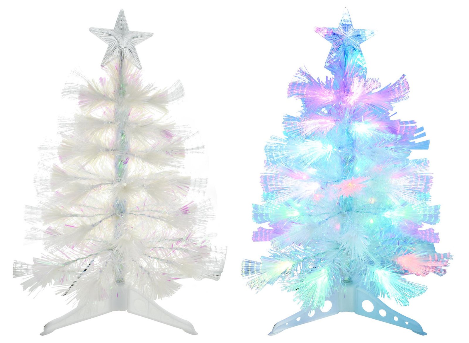 Árbol LED blanco de fibra óptica multicolor, puntero estrella, 60 cm