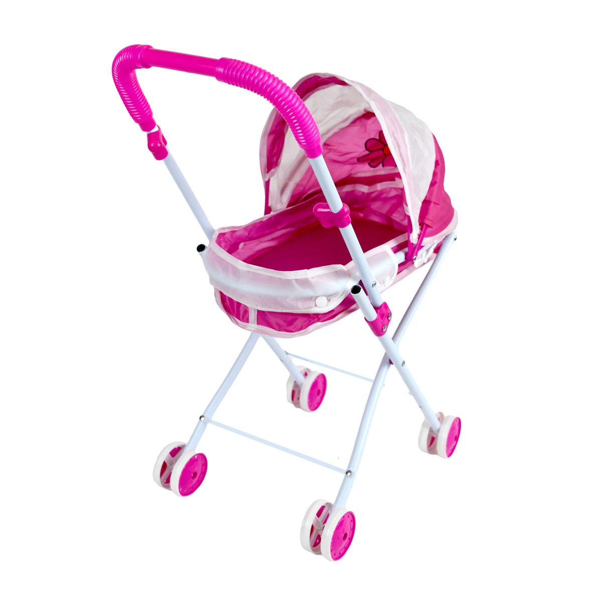 Cochecito para muñecas tipo cuna con capota de metal 8 ruedas