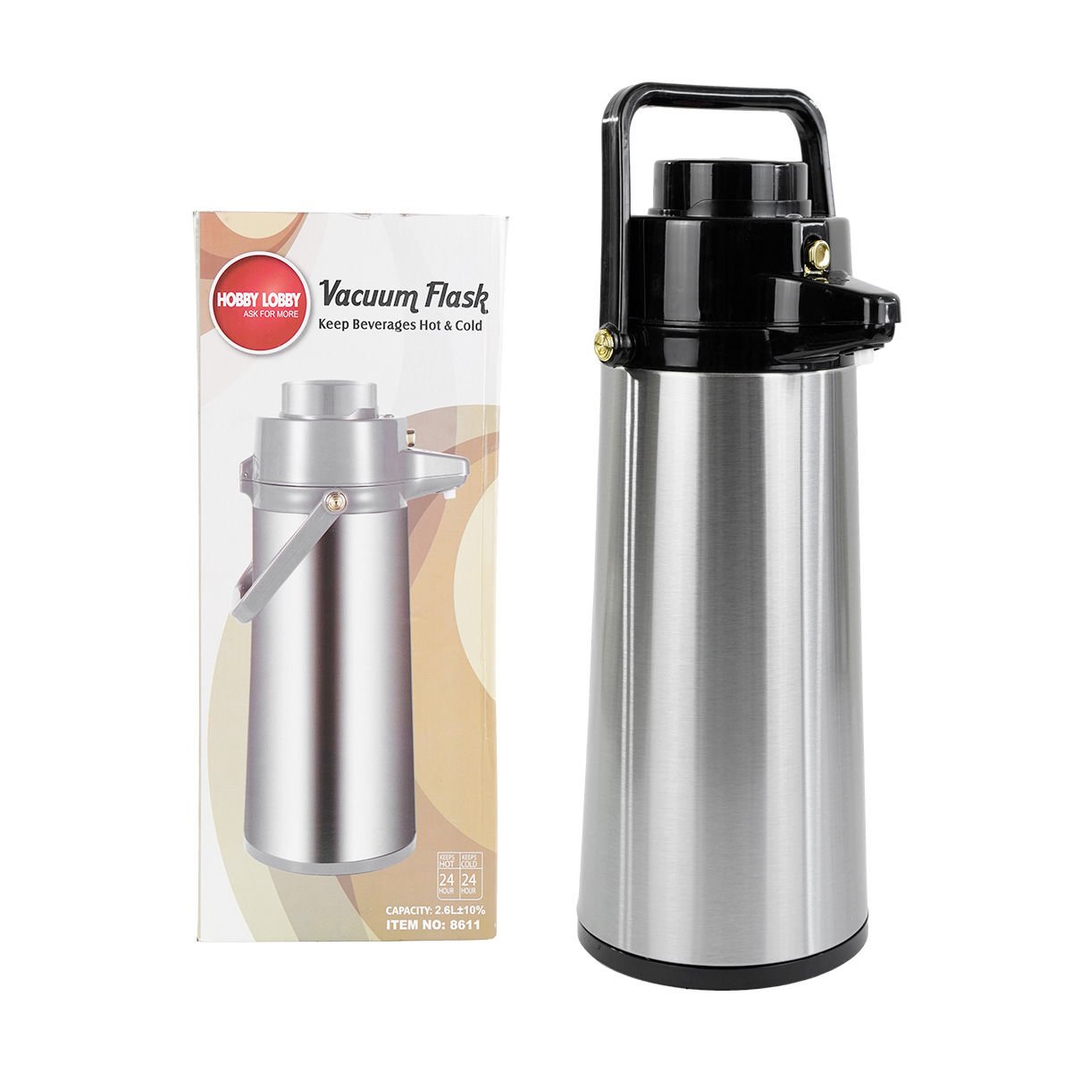 Jarra térmica sifón de acero con botella de vidrio y asa, 2,5 L
