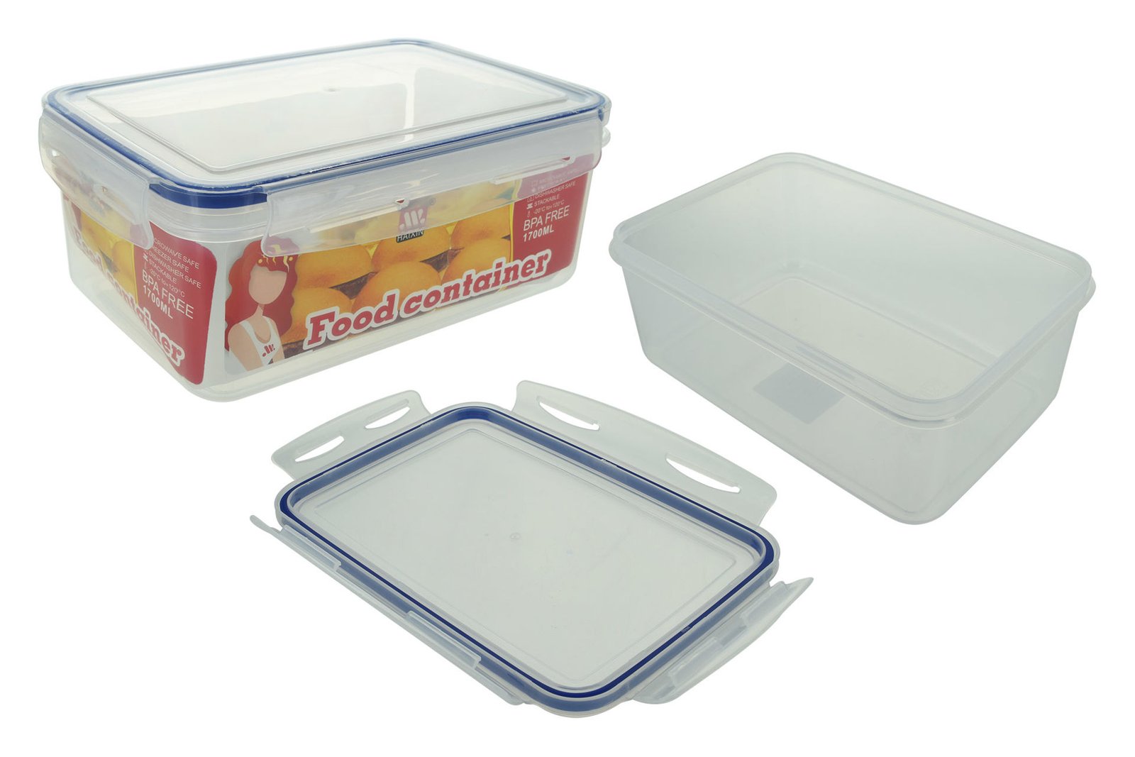 Recipiente de plástico con tapa y cierre hermético Haixing, 1,7 L