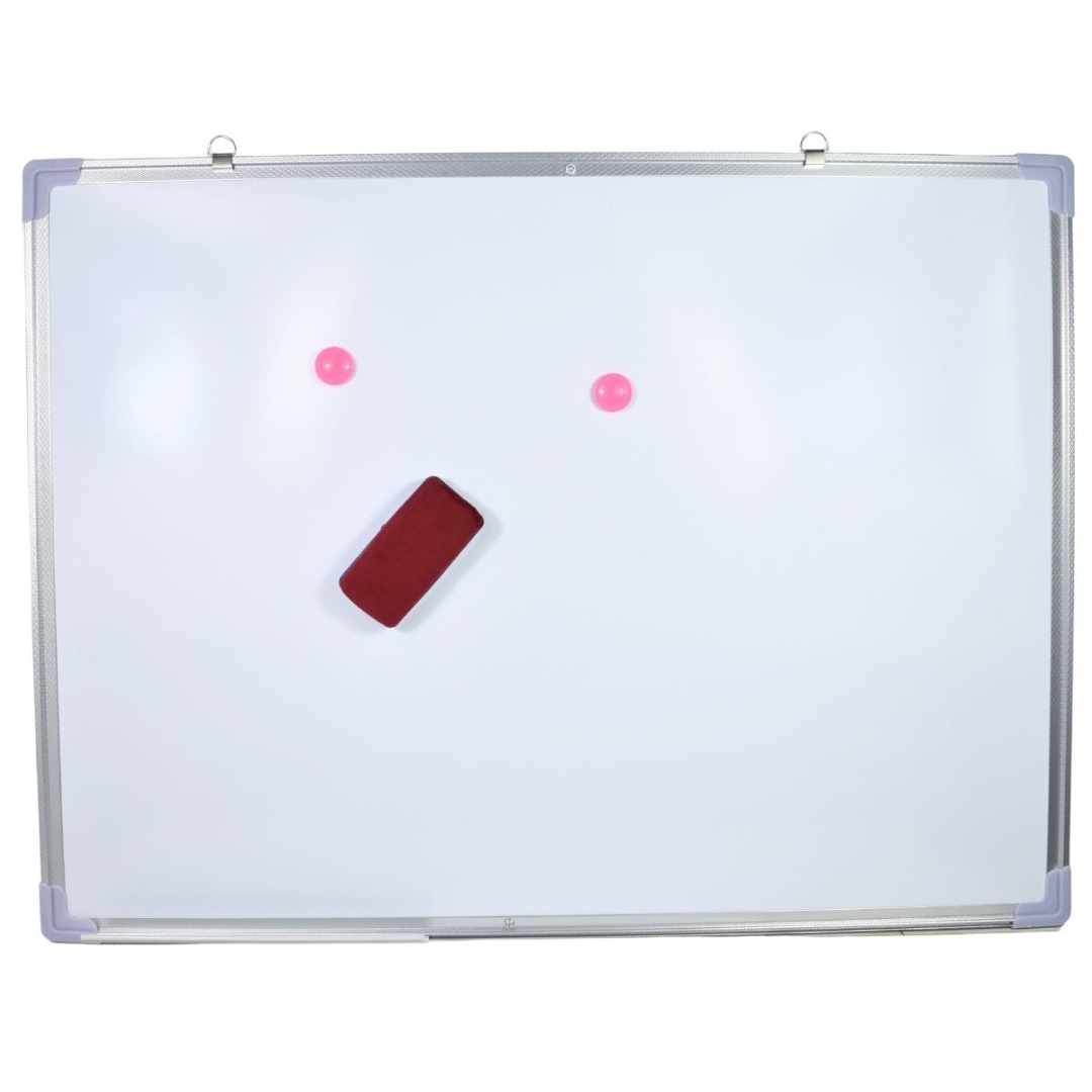 Pizarra blanca magnética con borrador y marco de aluminio, 60 × 90 cm