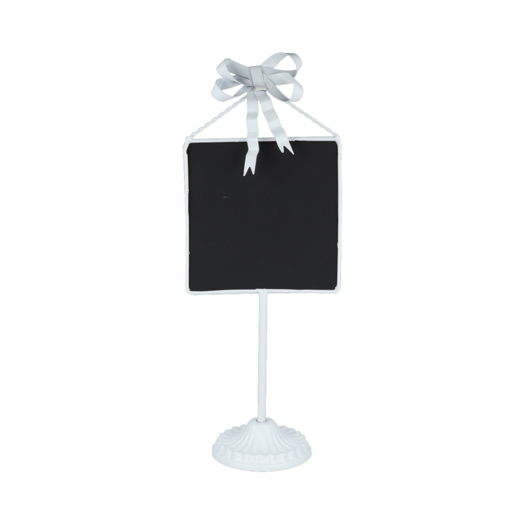 Adorno con pizarra y base de metal blanca, 14 × 14 cm