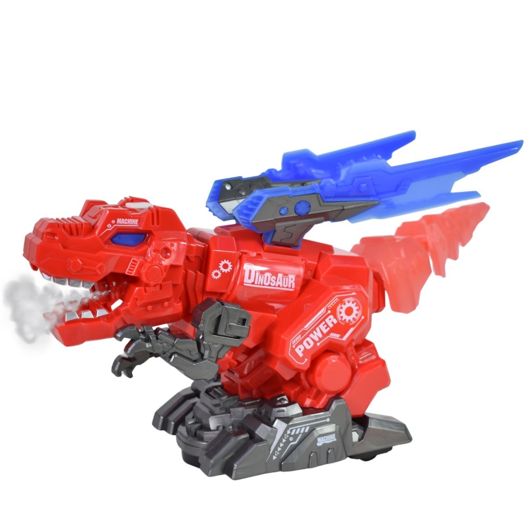 Dinosaurio robot con luz sonido y humo, rojo