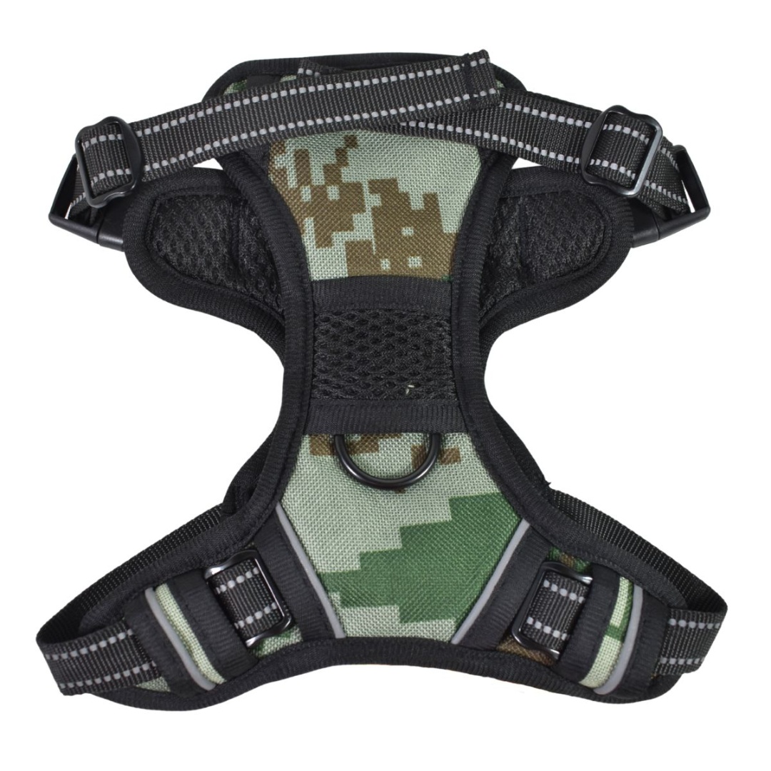 Arnés ajustable para mascotas verde camuflado, talle L