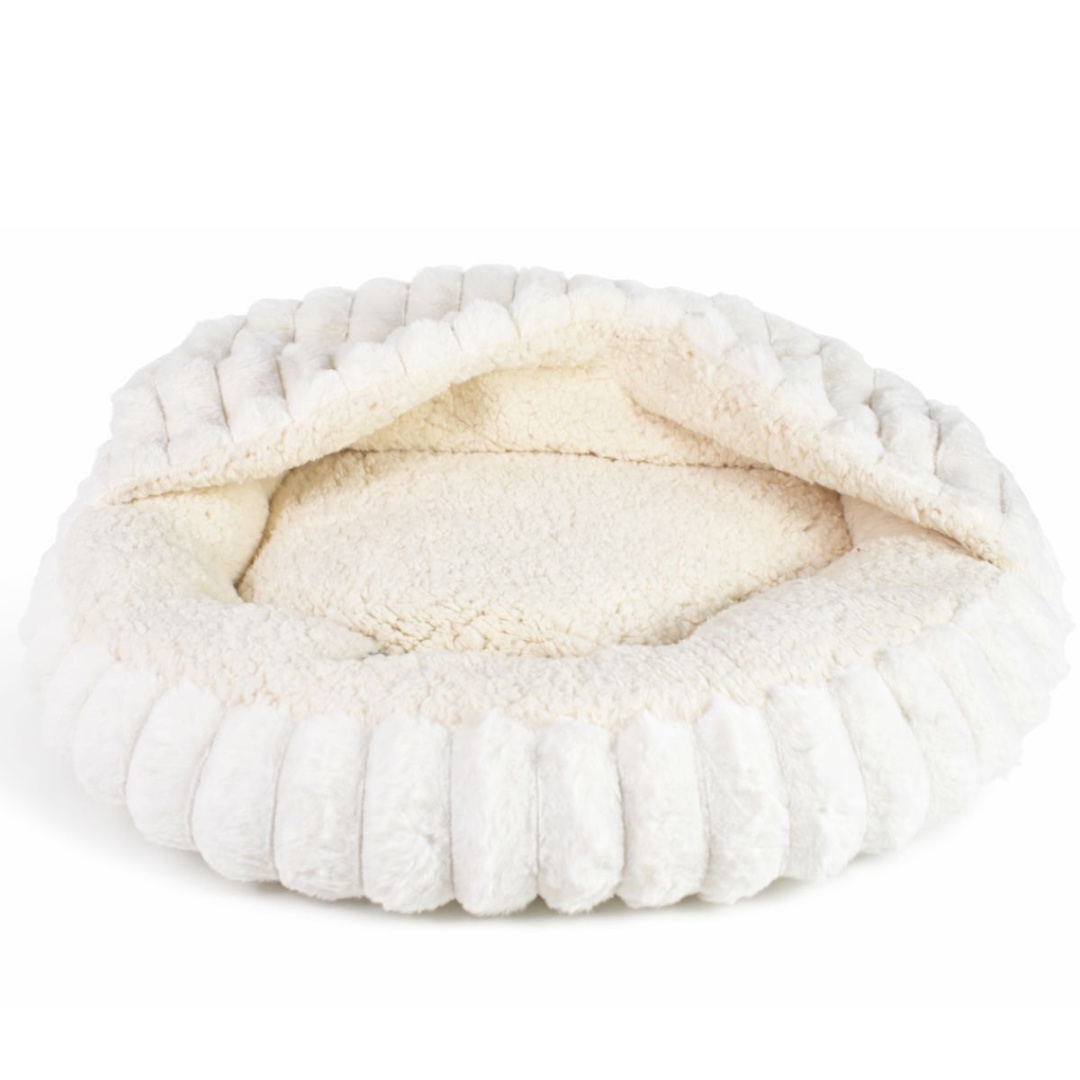 Cama para mascotas con cobertor, forro de chenille, blanco, 50 cm