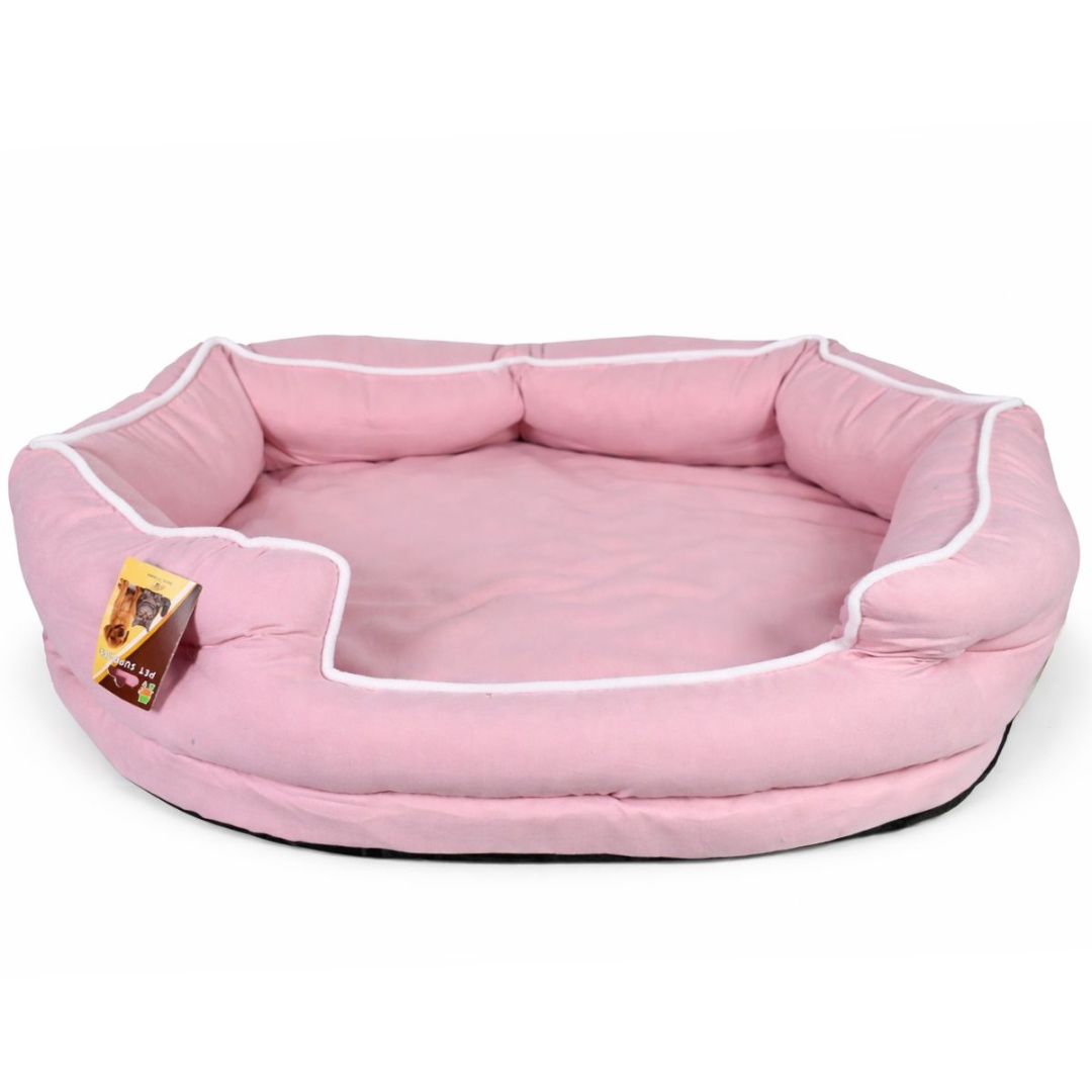 Cama para mascotas rosada con forro de tela, 70 × 60 × 20 cm